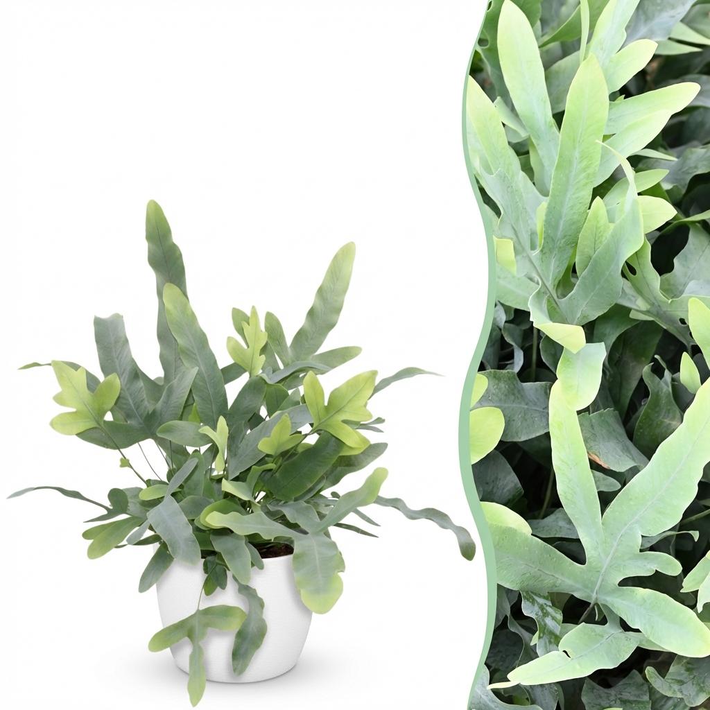 Kamerplant - Phlebodium aureum Blue Star - Blauwe Varen - Huisdiervriendelijke Plant - Blauw - 1 Plant - met Potter Wit - Pot 12cm - Hoogte 25cm