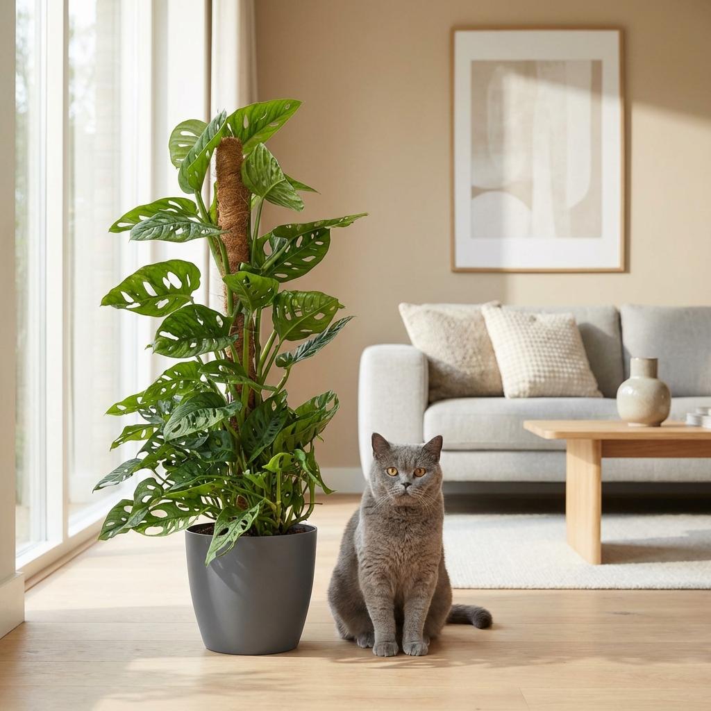 Kamerplant - Monkey Mask - Monstera Andansonii Mosstok - Groen - Weinig onderhoud - 1 Plant - met Potter Grijs - Pot 19cm - Hoogte 90cm