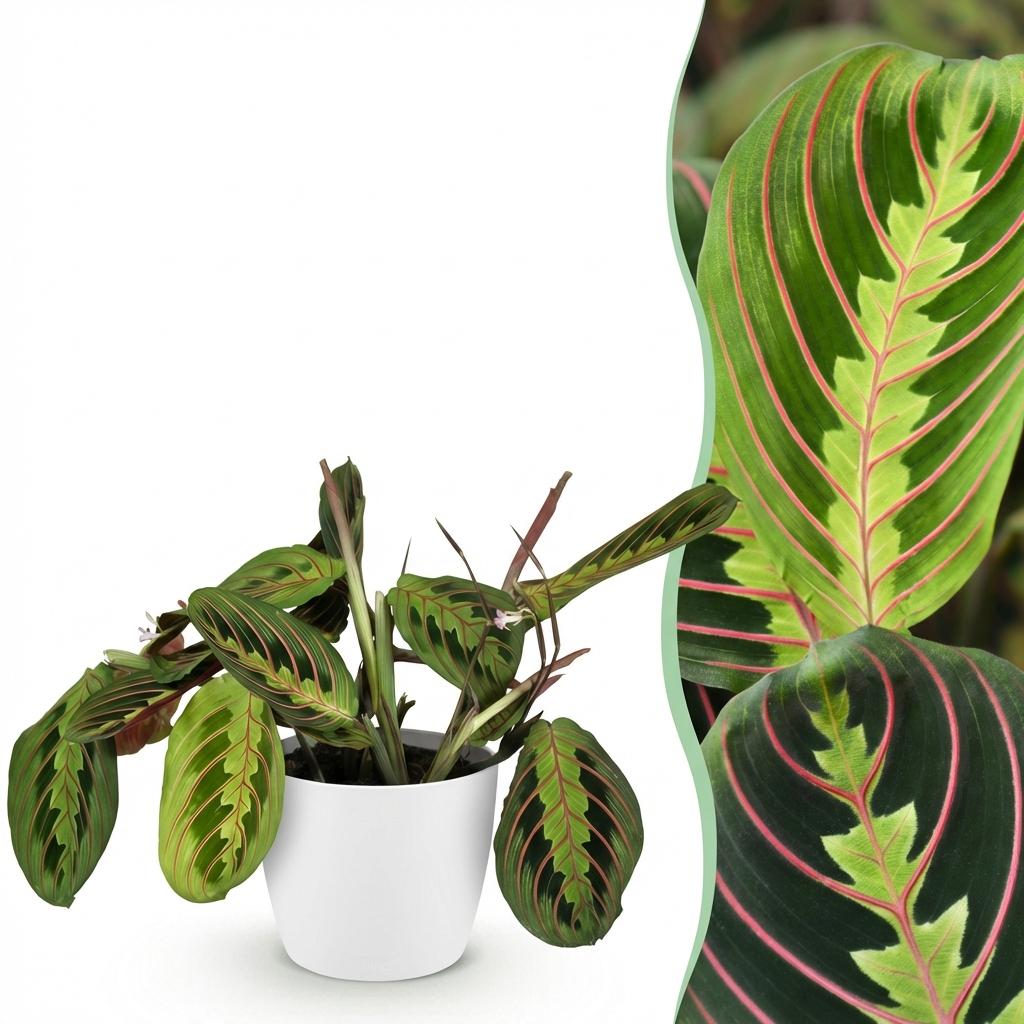 Kamerplant - Maranta Fascinator Tricolour - Gebedsplant - Huisdiervriendelijke Plant - Groen - 1 Plant - met Potter Wit - Pot 12cm - Hoogte 25cm