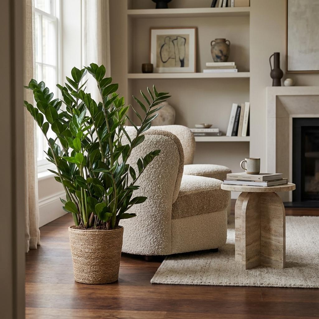 Zamioculcas Zamiifolia met Zeegras mand naturel  - 80cm - Ø21