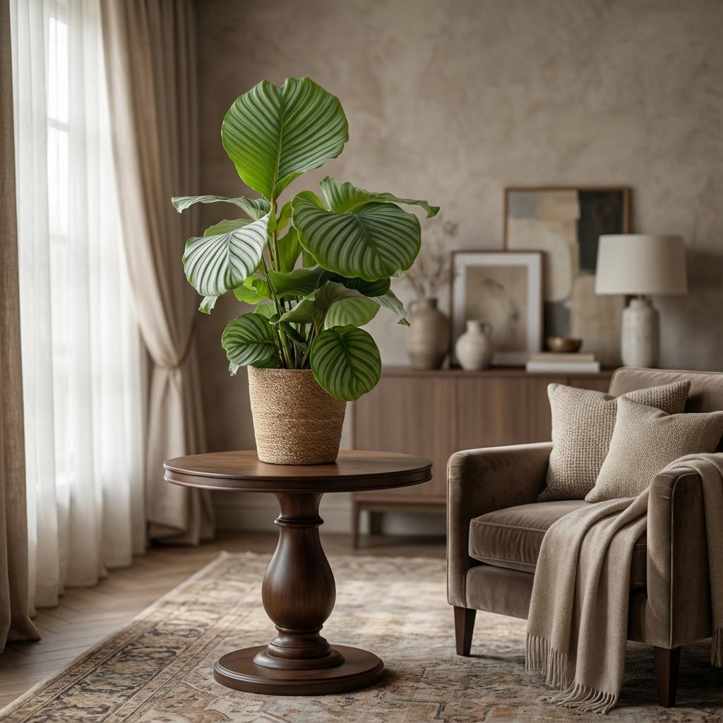 Calathea Orbifolia met Zeegras mand naturel - 65cm - Ø21