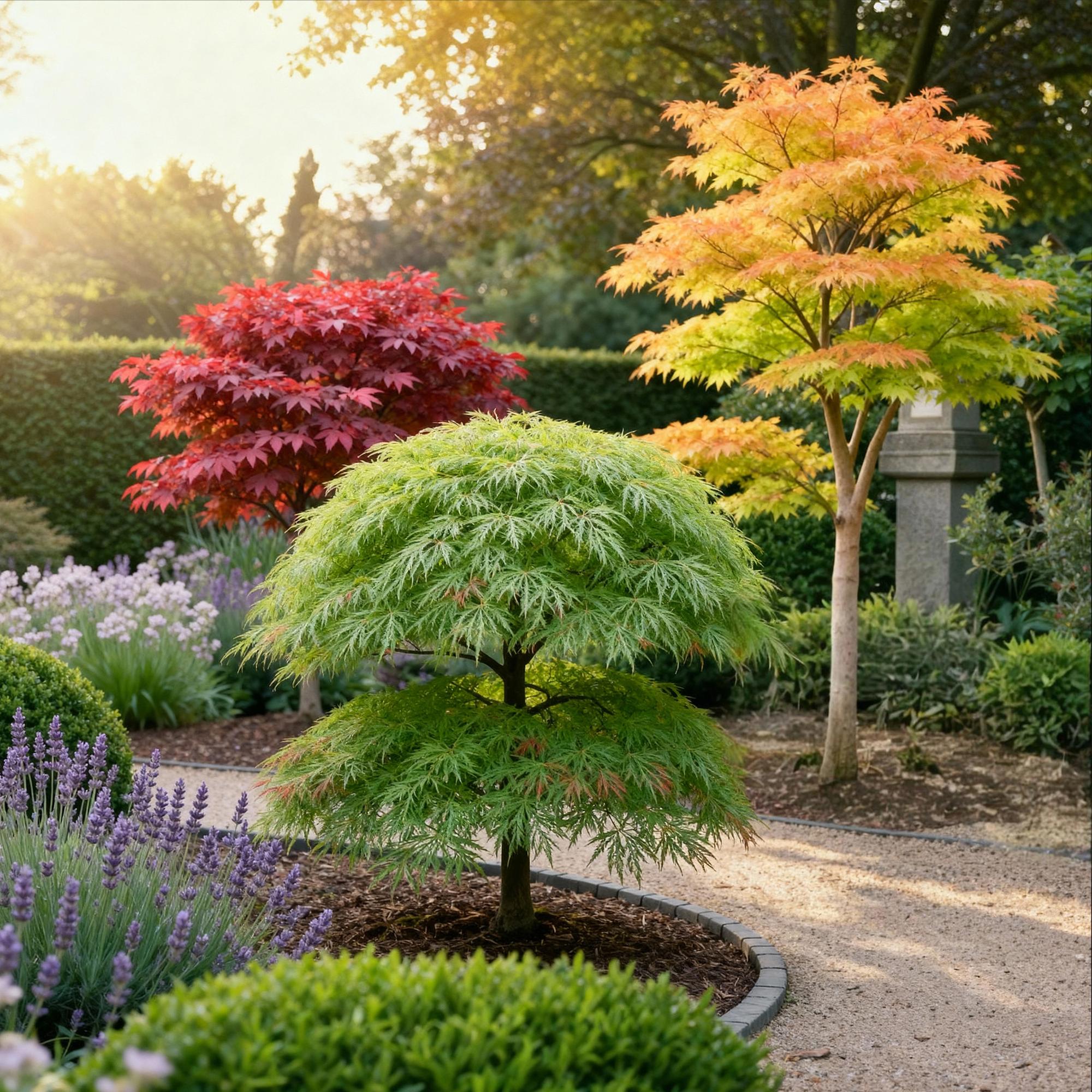 Tuinplant - Acer palmatum Tricolour - Rood-Groen-Oranje  - 3 Planten - Blad verliezend - Weinig Onderhoud - Pot 12cm Hoogte 35cm