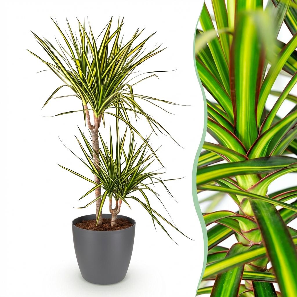 Kamerplanten - Dracaena Sunray - Drakenbloedboom - Weinig onderhoud - Groen - 1 Plant - met Potter Grijs - Pot 21cm - Hoogte 90-100cm