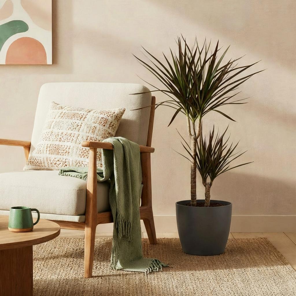 Kamerplanten - Dracaena Magenta - Drakenbloedboom - Weinig onderhoud - Groen - 1 Plant - met Potter Grijs - Pot 21cm - Hoogte 90-100cm