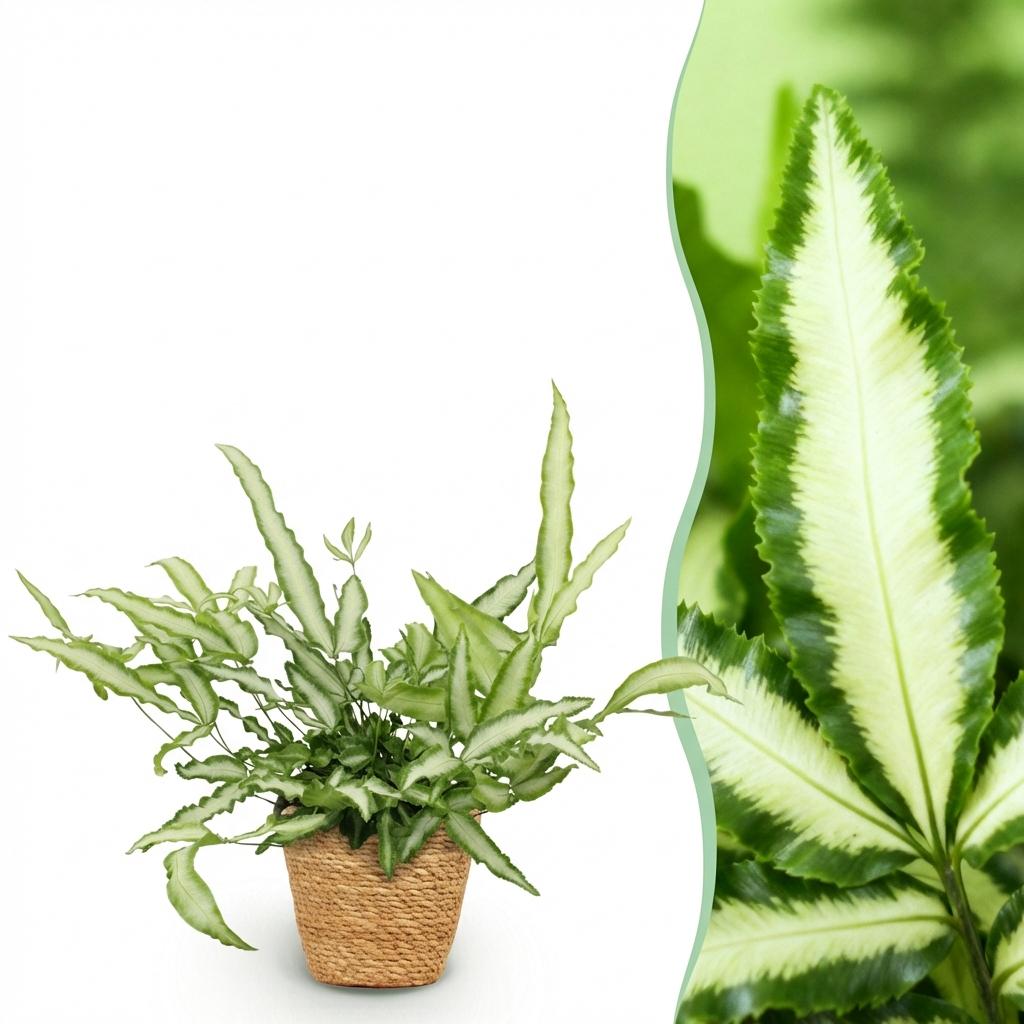 Kamerplant - Pteris cretica Albolineata - Lintvaren - Huisdiervriendelijke Plant - Groen - 1 Plant - met Mand - Pot 12cm - Hoogte 20cm