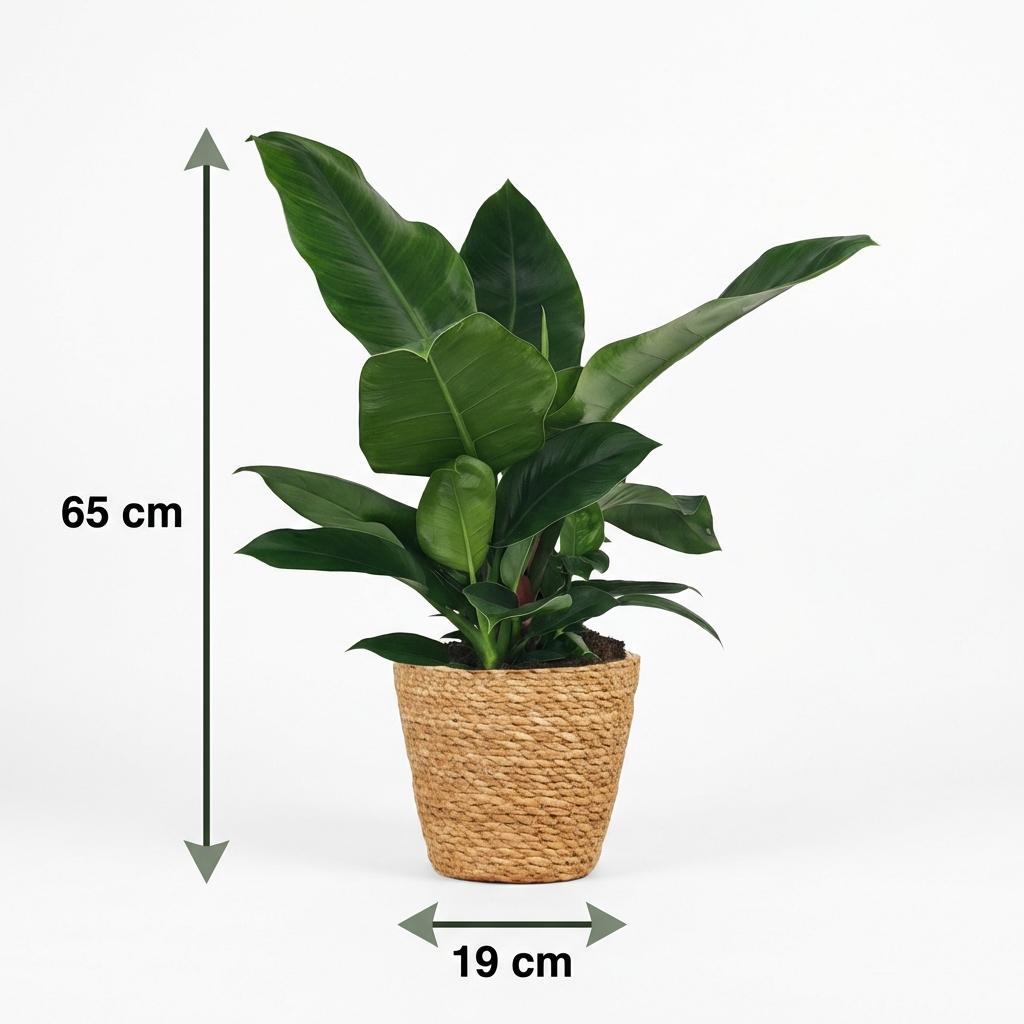 Kamerplant - Philodendron - Philodendron Imperial Green - Groen - Weinig onderhoud - 1 Plant - met Mand - Pot 19cm - Hoogte 65cm