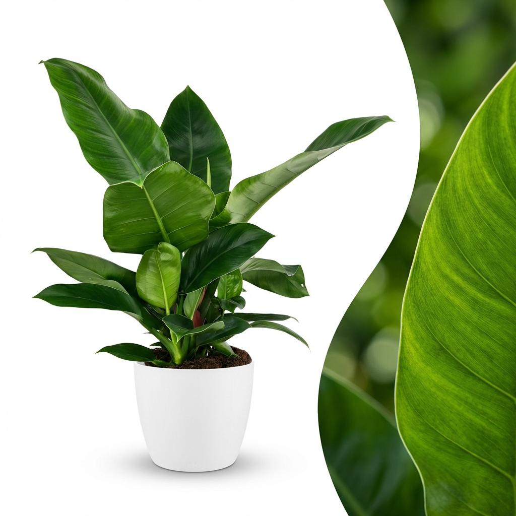 Kamerplant - Philodendron - Philodendron Imperial Green - Groen - Weinig onderhoud - 1 Plant - met Potter Wit - Pot 19cm - Hoogte 65cm
