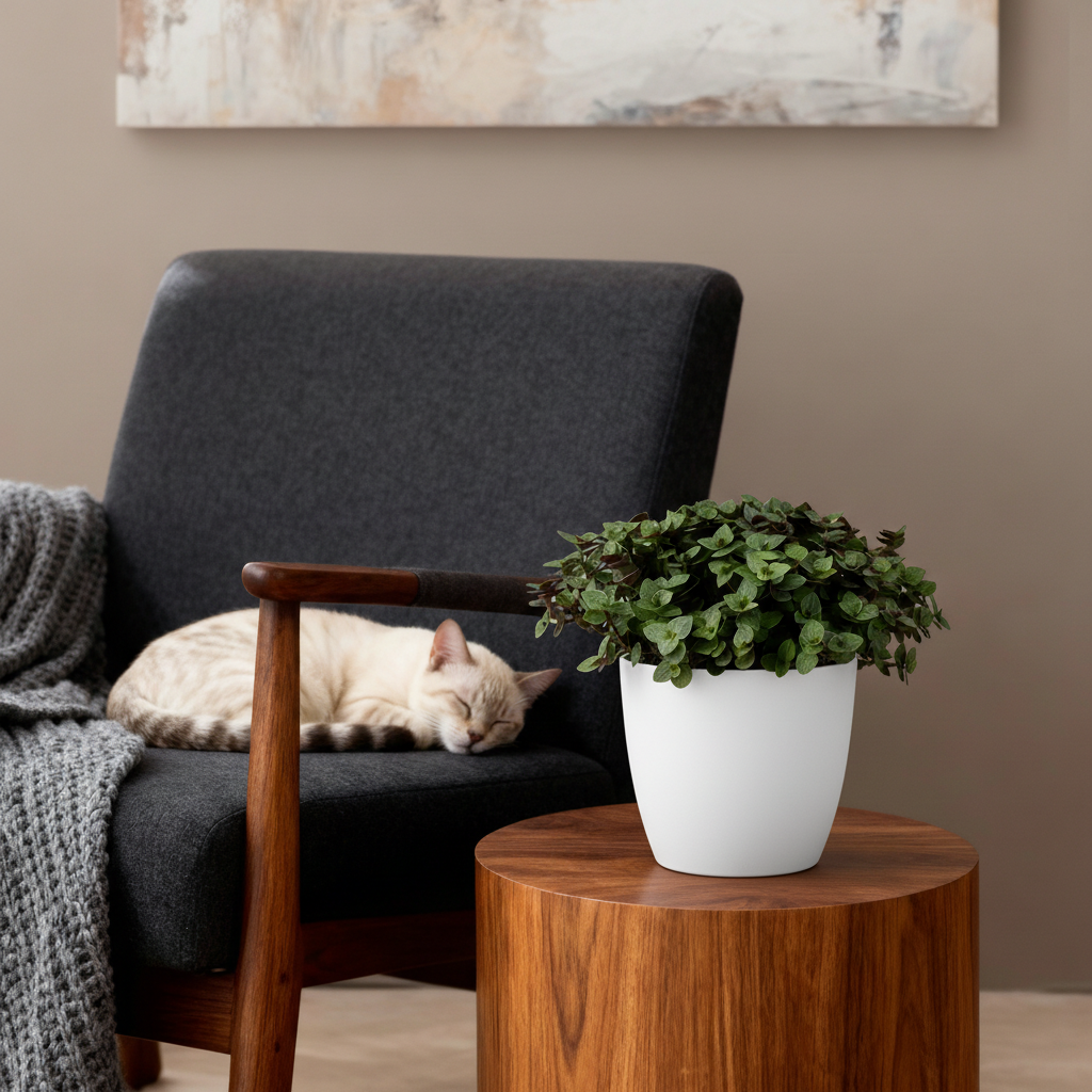 Kamerplant - Calissia repens - Kattengras - Huisdiervriendelijk - Groen - 4 Planten - met Potter Wit - Pot 12cm - Hoogte 17-20cm