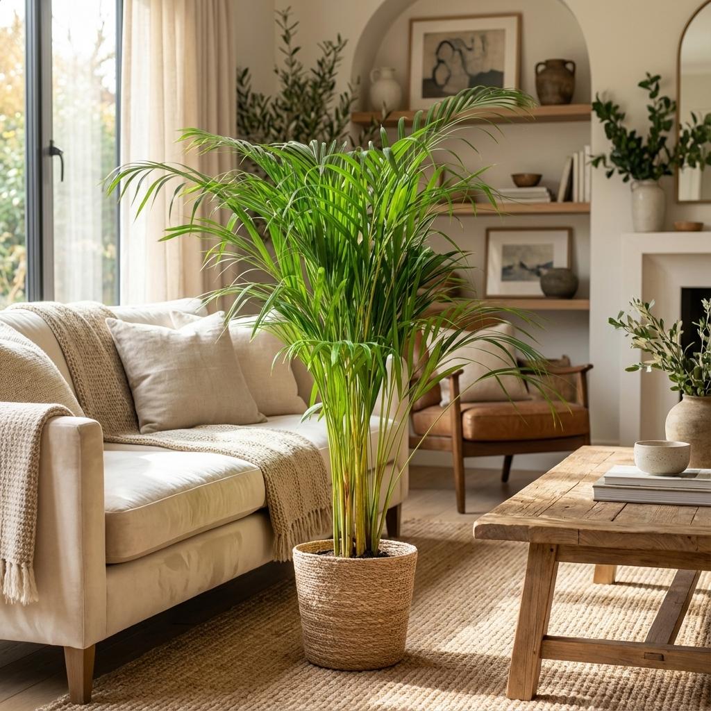 Areca Palm (Dypsis) met Zeegras mand naturel - 100cm - Ø21