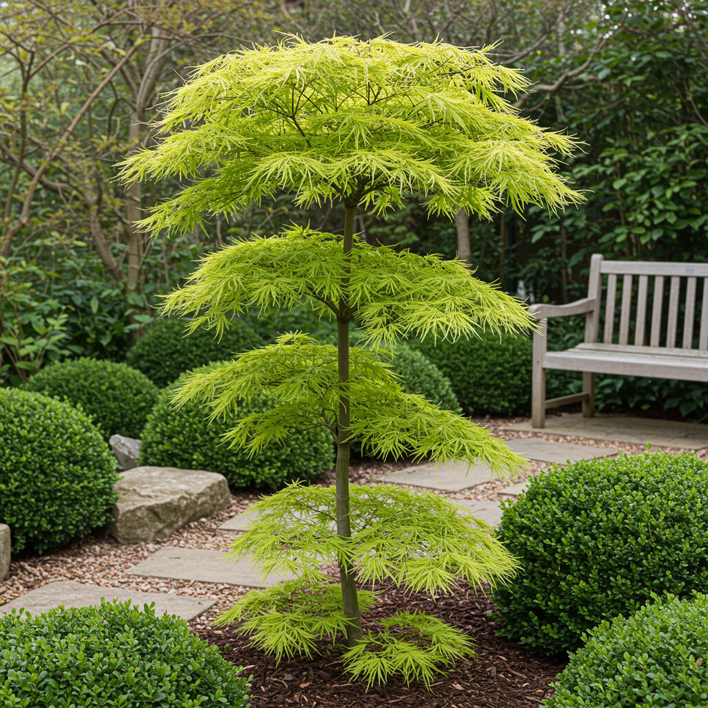 Terrasplant - Japanse Esdoorn - Acer palmatum Koto-no-ito - Groen - 2 Planten - Bladverliezend - Pot 19cm Hoogte 70cm