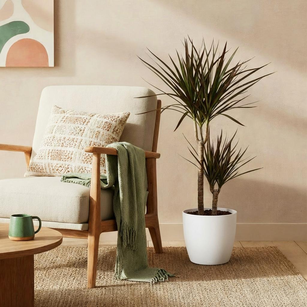 Kamerplanten - Dracaena Magenta - Drakenbloedboom - Weinig onderhoud - Groen - 1 Plant - met Potter Wit - Pot 21cm - Hoogte 90-100cm