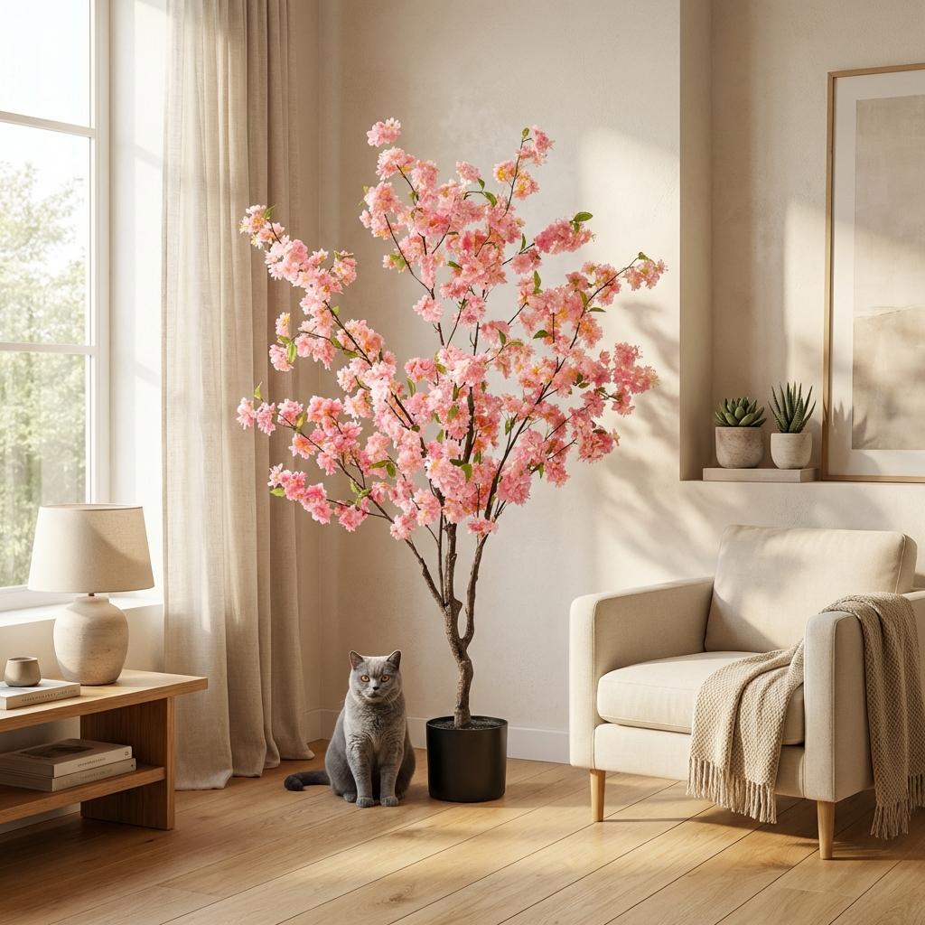 Kunstplant - Prunus - Kersenbloesem - Roze - 135cm
